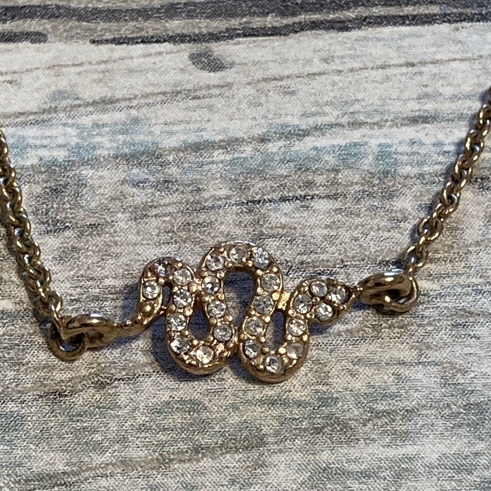 Stella & Dot Snake Sidewinder Necklace gold‎ tone rhinestones 18" Chain